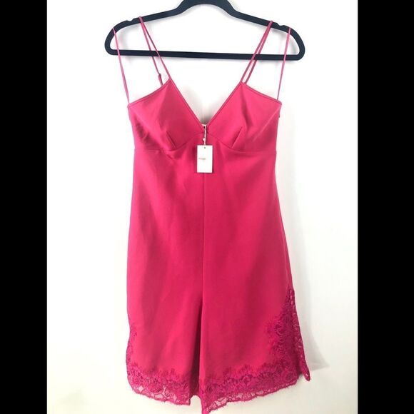 NEW Maje Paris Isadora Fuschia Bloomers Chemise Barbiecore Lace Trim Romper XS/0 - Picture 5 of 11
